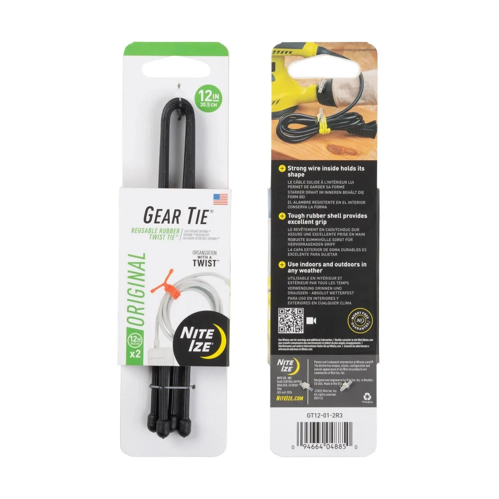 Elastyczne troki Gear Tie 12'' - Dwupak - Czarne - GT12-01-2R3 - Nite Ize