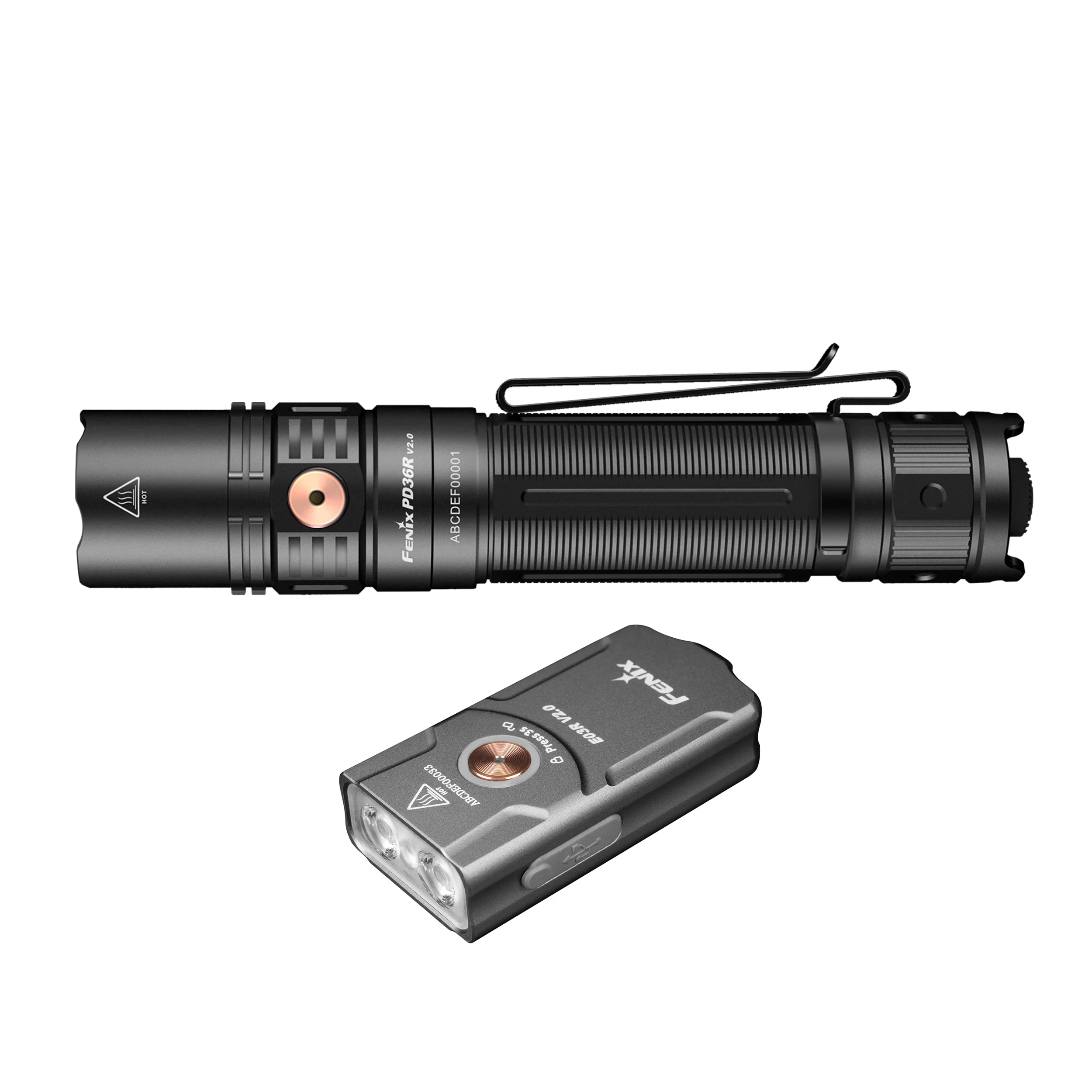 Zestaw latarek LED Fenix PD36R Pro i E03R V2.0 szara (PD36R Pro+E03R gray)