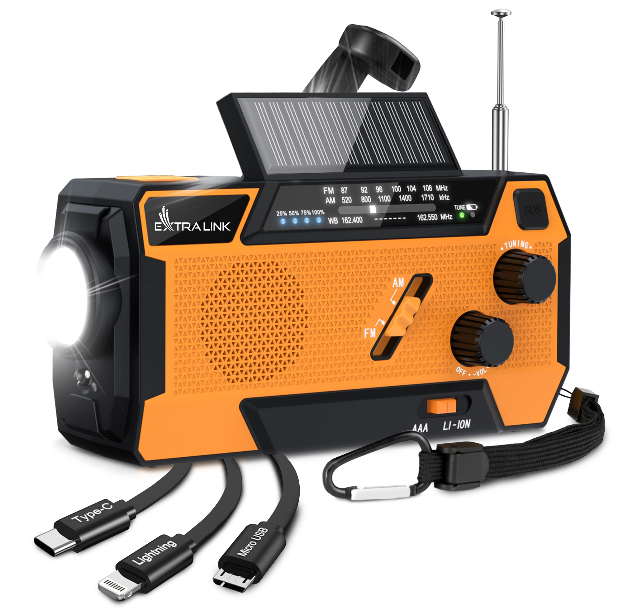 Radio awaryjne solarne z korbką | dynamo, Extralink SR-4000 powerbank 4000mAh, z latarką SOS