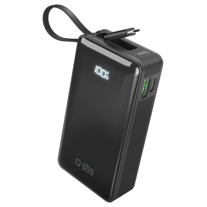 Powerbank SBS 10000mAh z wbudowanym kablem USB-C Czarny