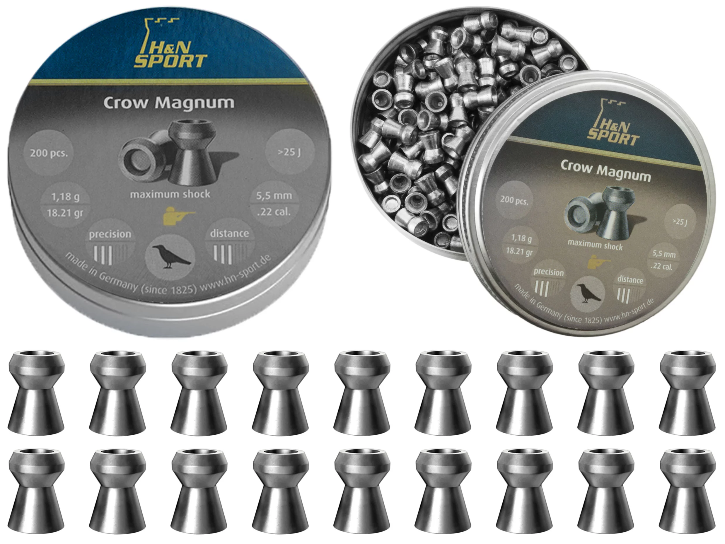 Śrut 5,5 mm Diabolo H&N Crow Magnum  200 szt. z otworem (92225500003) HAENDLER & NATERMANN - widok 2
