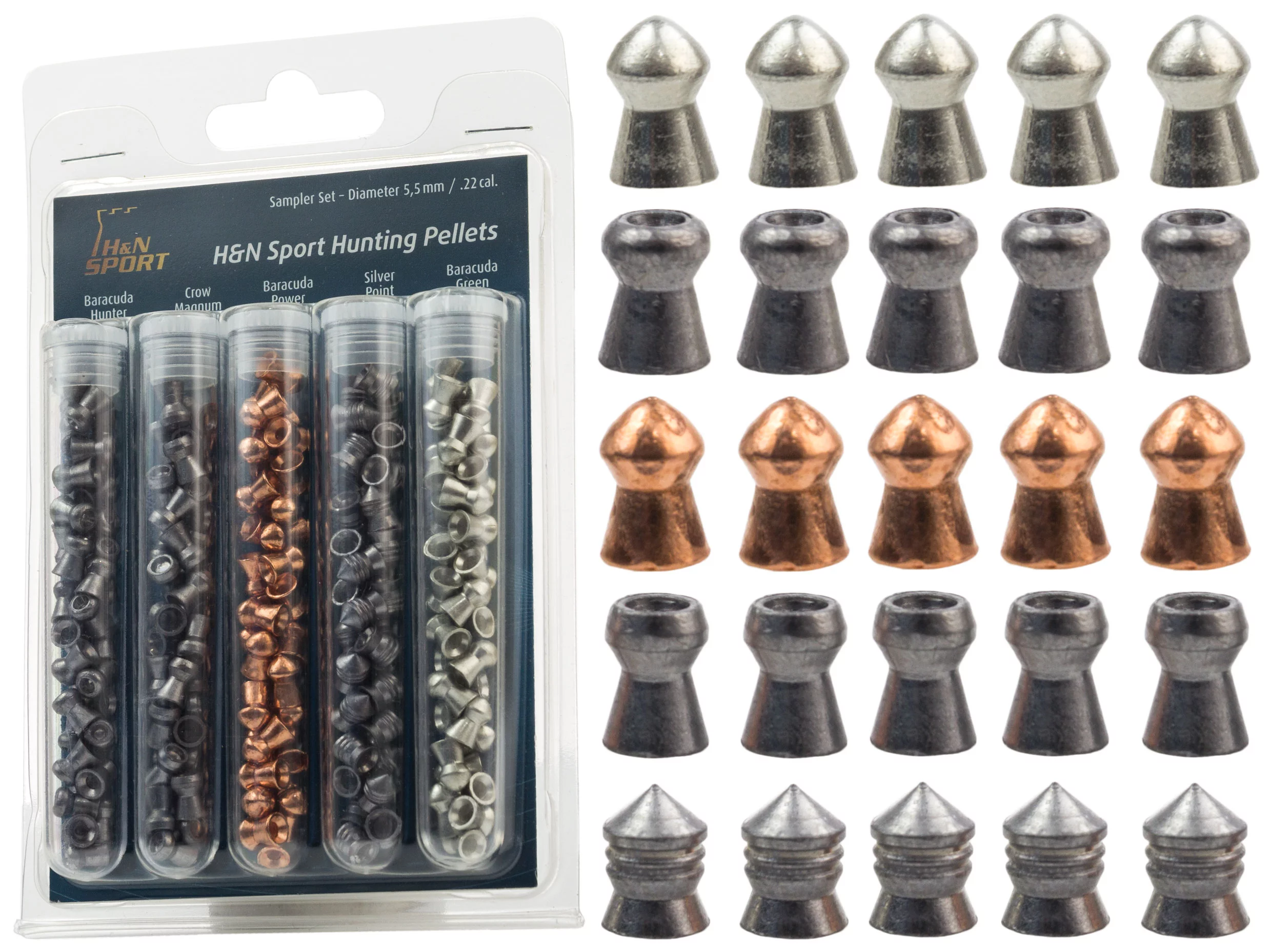 Śrut 5,5 mm Diabolo H&N Tester Hunting 155 szt. mieszany (99995500010) HAENDLER & NATERMANN - widok 2
