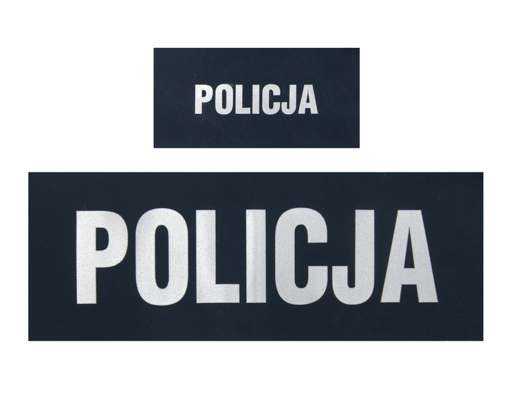 Komplet napisów odblaskowych POLICJA na polar - tło granatowe SORTMUND