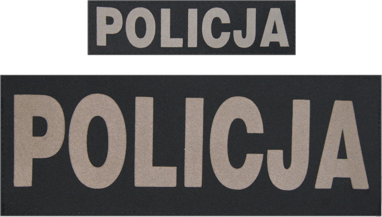 Komplet napisów odblaskowych POLICJA na kamizelkę taktyczną - czarne (średnie) SORTMUND