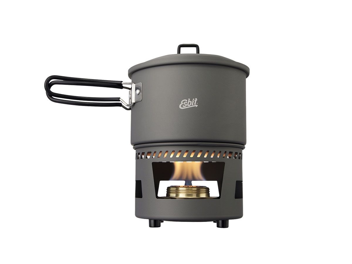 Esbit Cookset W/Alcohol Burner 1500ml Hard Anodized Aluminum Nóż składany