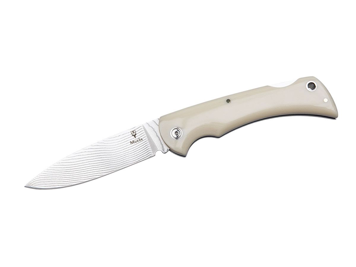 Nóż składany Muela, Micarta biały stal damasceńska, dł. ostrza 9 cm