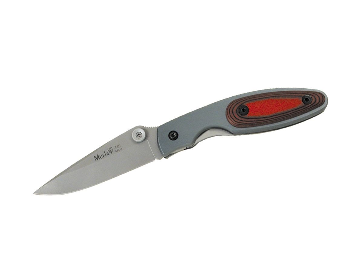 Nóż składany Muela, aluminium / czerwony Micarta CLIP POINT, dł. całkowita 18 cm
