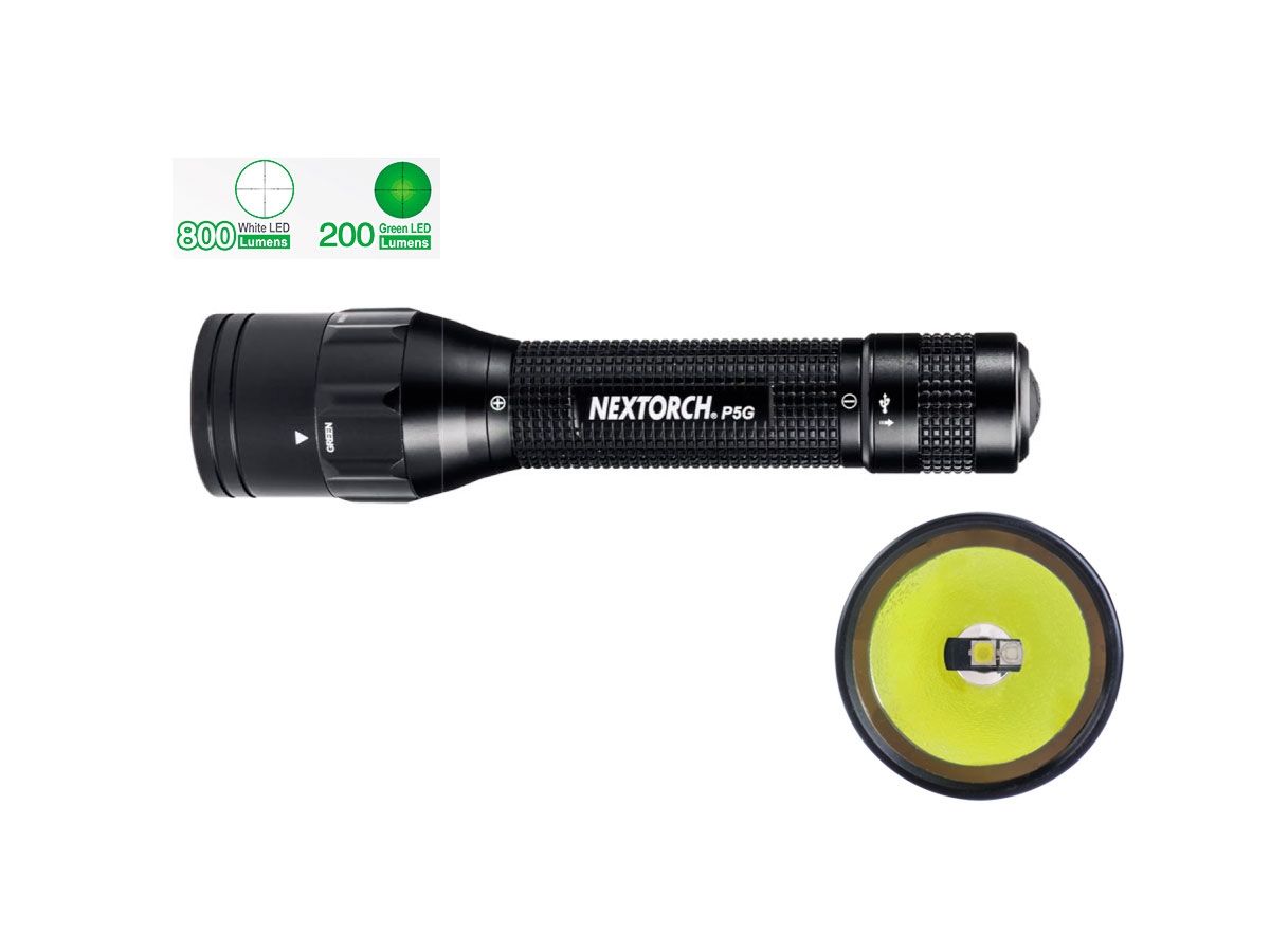 Nextorch P5G LED DUAL-LIGHT Ricaricabile (800 Lm WHITE- 200 Lm GREEN)