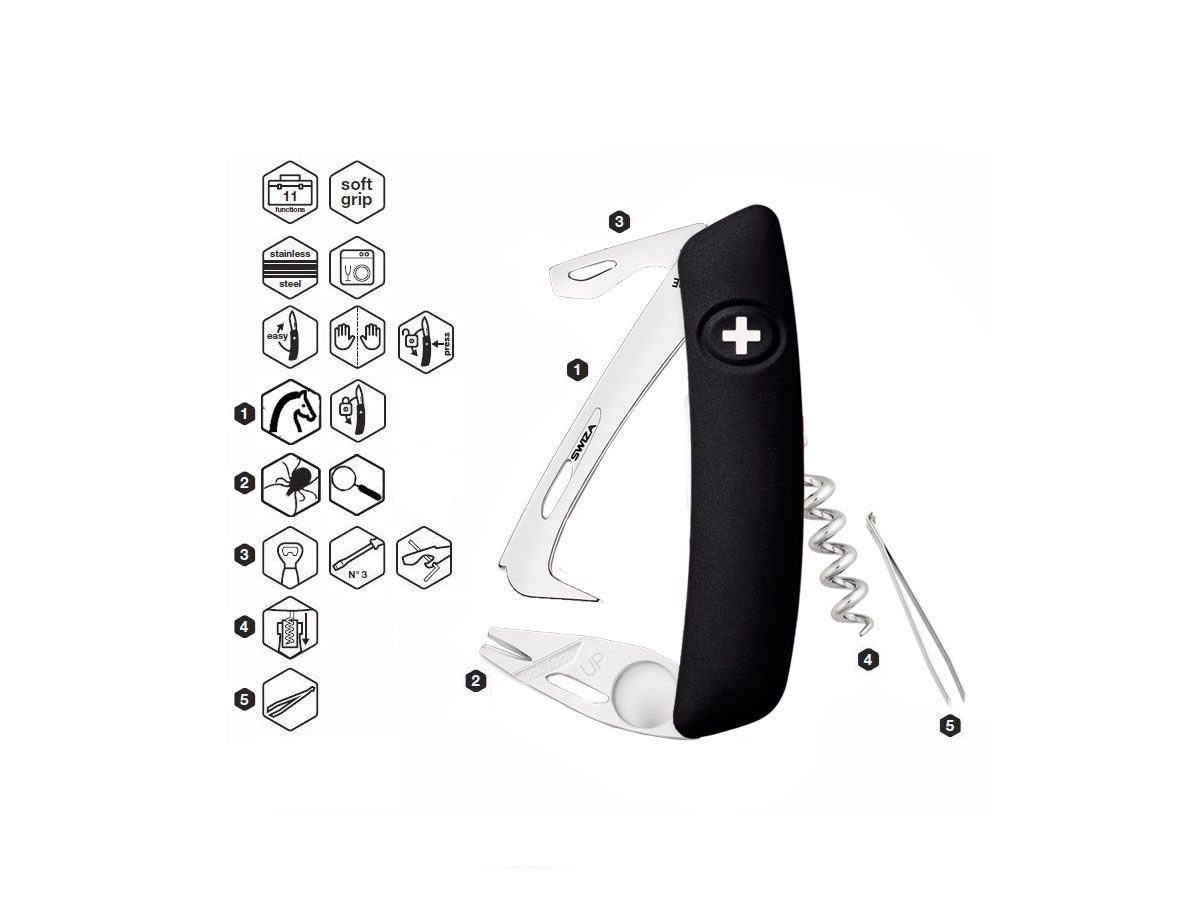Swiza HO03 Horse Tick Tool Scyzoryk jeździecki 8 funkcji czarny