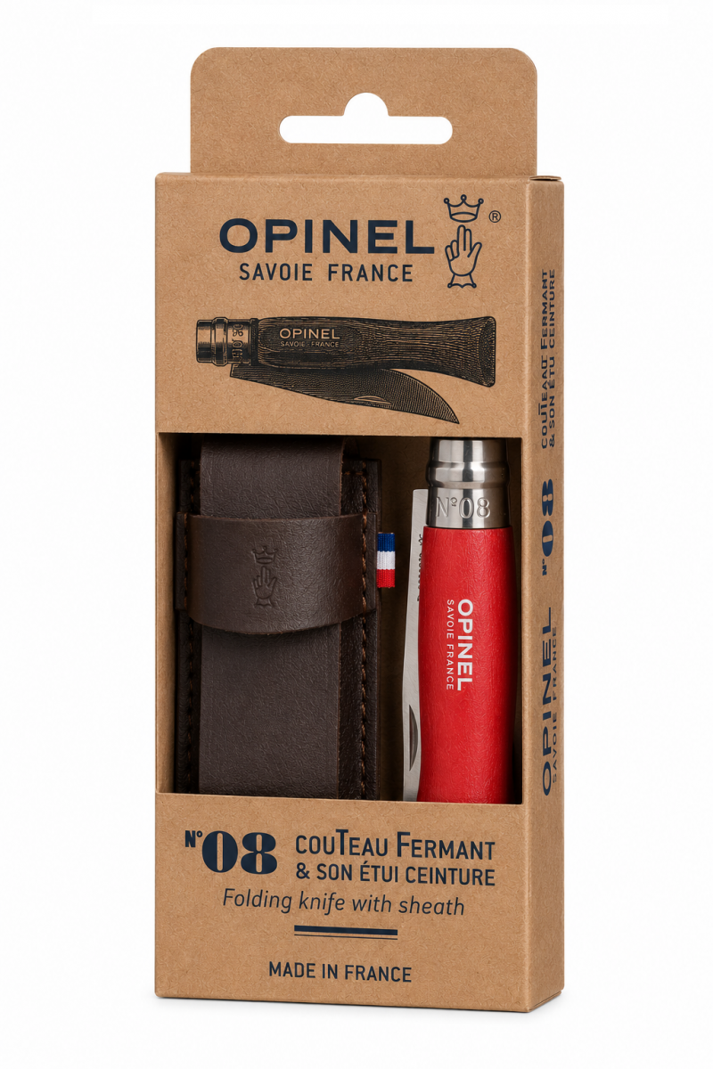 Nóż Składany Opinel Inox No.08 Czerwony z Etui