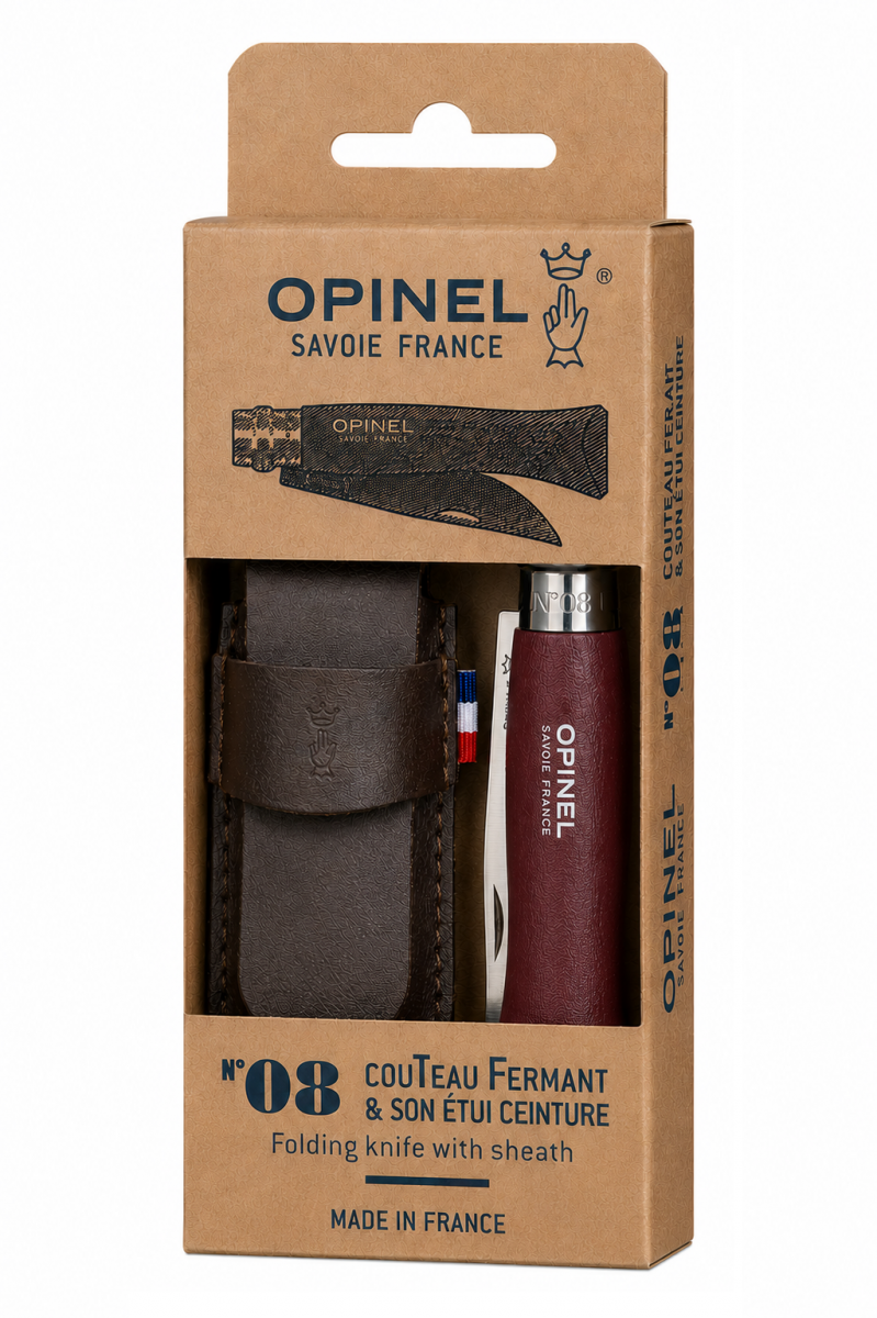 Nóż Składany Opinel Inox No.08 Burgundy z Etui