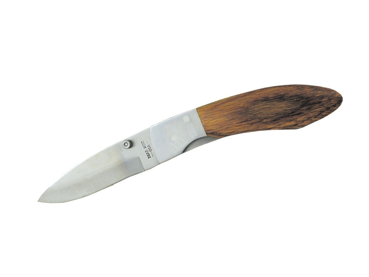 Bear Mgc Folding Slim Oak Wood 211 Leather Sheath Nóż składany 18 cm