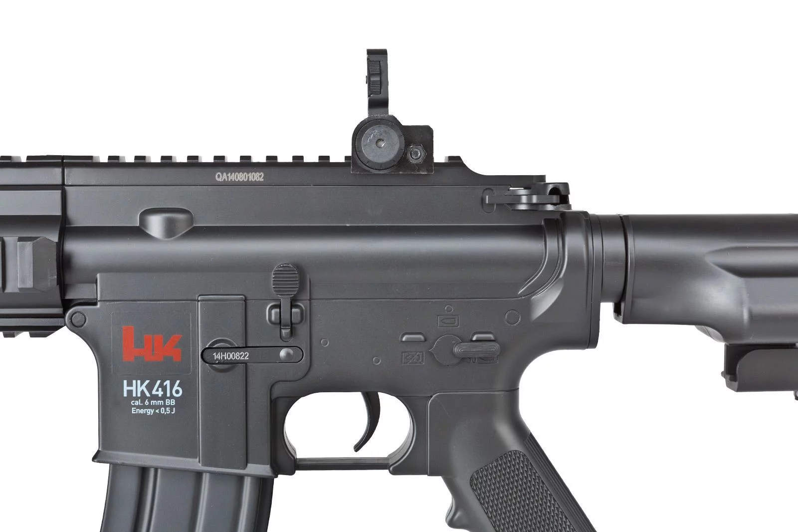Karabinek elektryczny H&K 416 CQB kalibru 6 mm z napędem elektrycznym i kolbą.