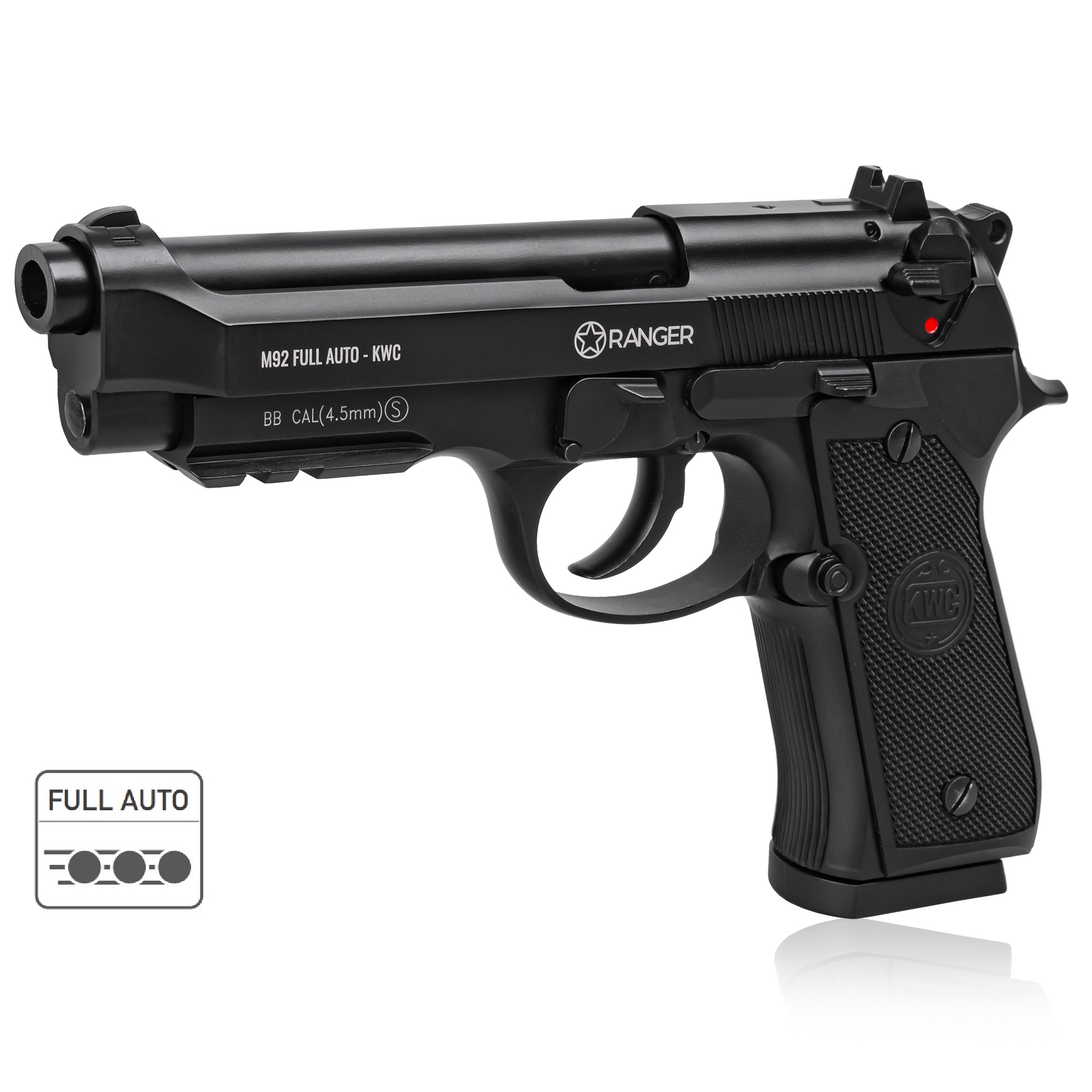 Pistolet wiatrówka RANGER M92 FULL AUTO BLOWBACK k.4,5BBs 18-strzał. KWC (AAKCMF230AZB)