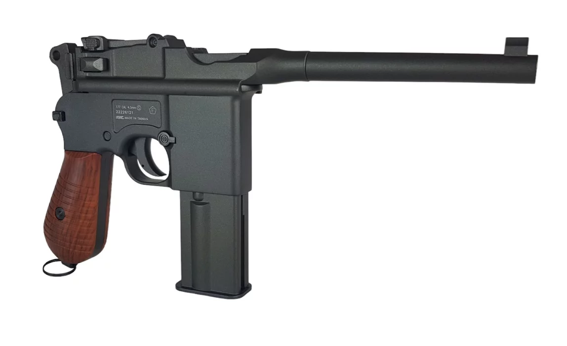 Pistolet wiatrówka RANGER M712 Broomhandle FULL AUTO BLOWBACK k.4,5BBs 19-strzał. KWC C96 (AAKCMF180AZB) - widok 6