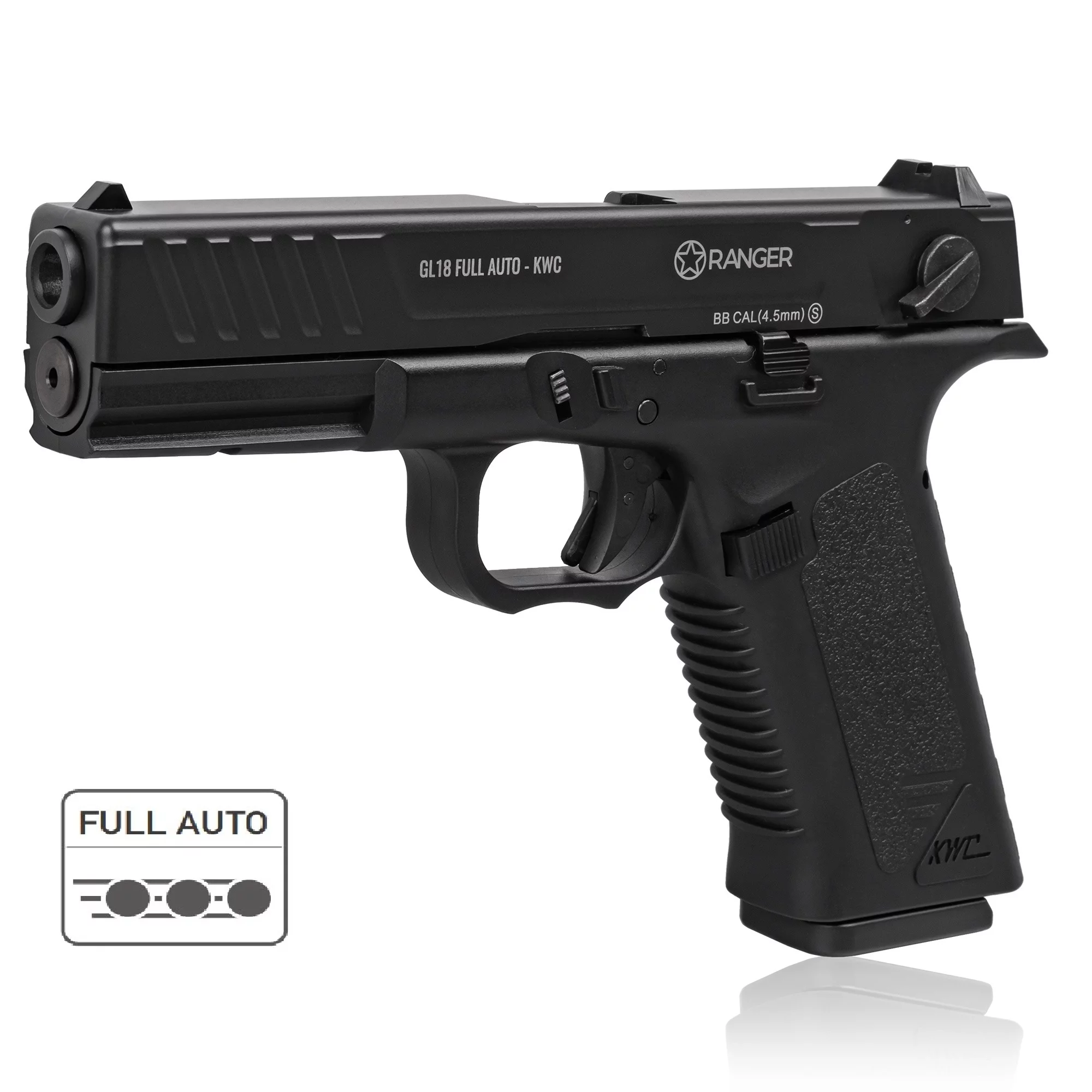 Pistolet wiatrówka RANGER GL18 FULL AUTO BLOWBACK k.4,5BBs 18-strzał. KWC (AAKCMF202AZB)
