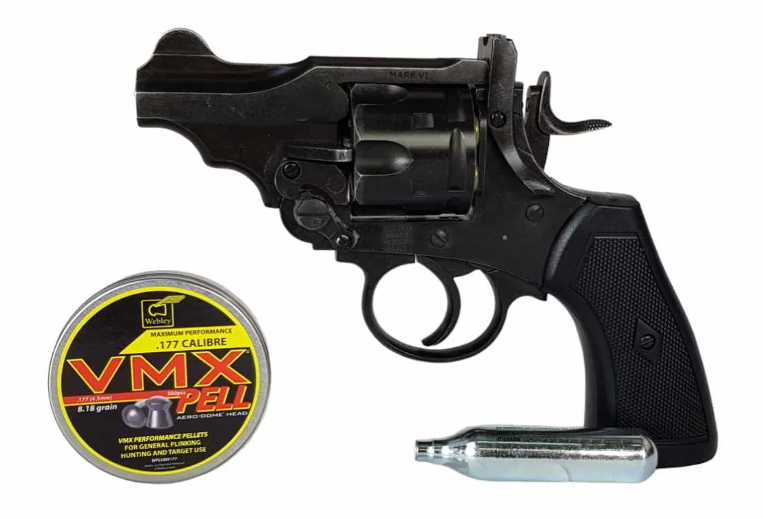 Rewolwer wiatrówka WEBLEY MKVI .455 Civilian kal.4,5 mm Diabolo łuski 6-strzał. lufa 2,5" Battlefield CO2 Ekp do17J - widok 6