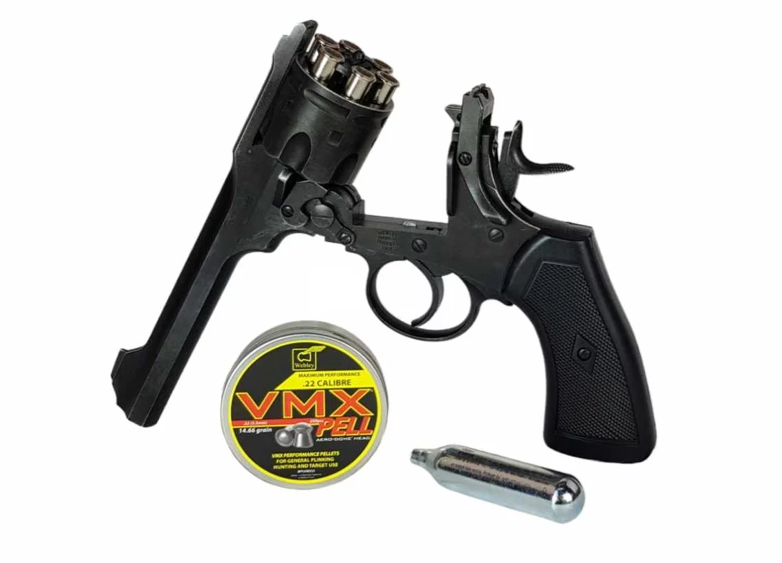 Rewolwer wiatrówka WEBLEY MKVI .455 Police kal.4,5 mm Diabolo łuski 6-strzał. lufa 4" CO2 Black Ekp do17J - widok 7