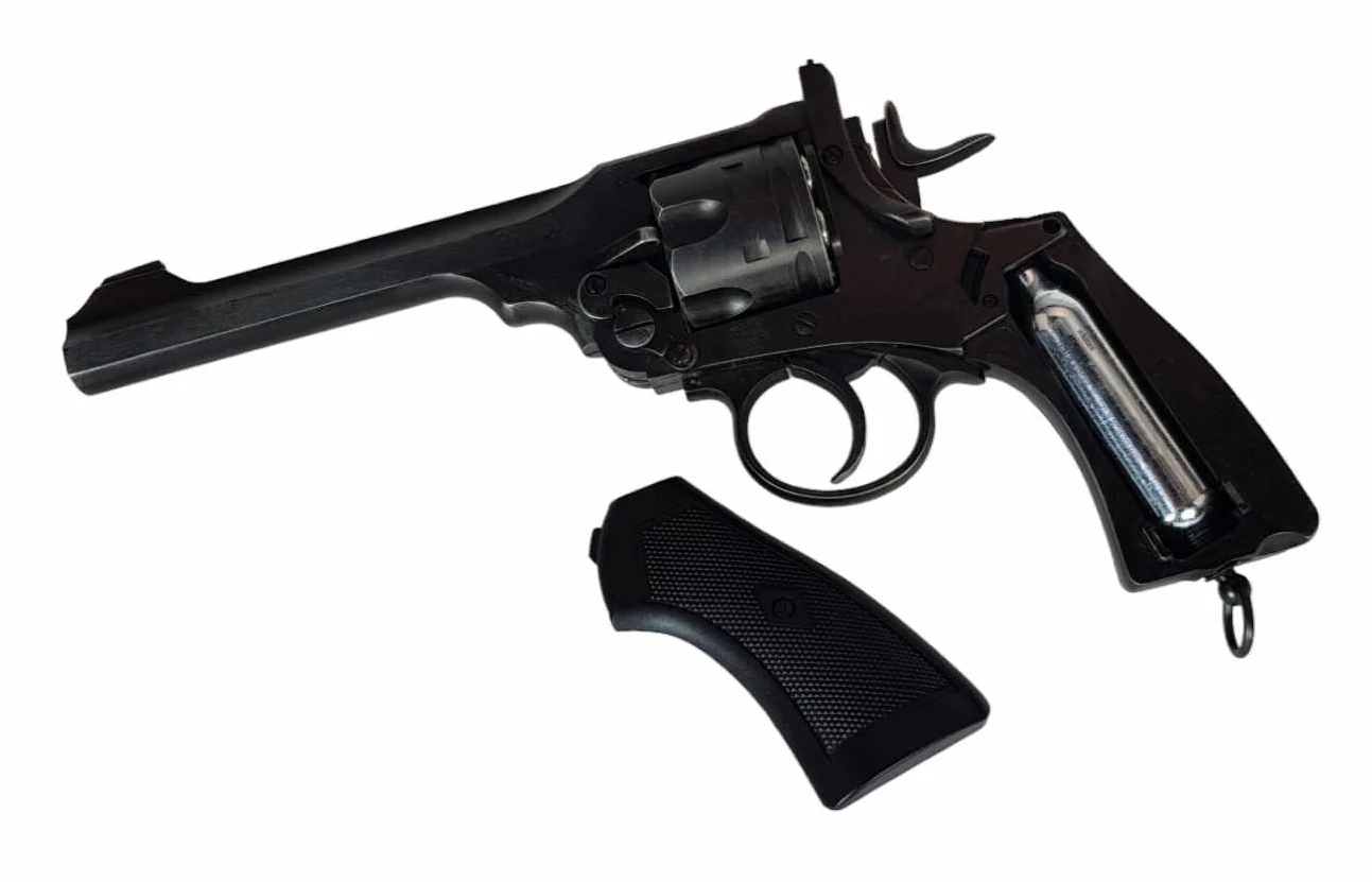 Rewolwer wiatrówka WEBLEY MKVI .455 Police kal.5,5 mm Diabolo łuski 6-strzał. lufa 4" CO2 Black Ekp do17J - widok 8
