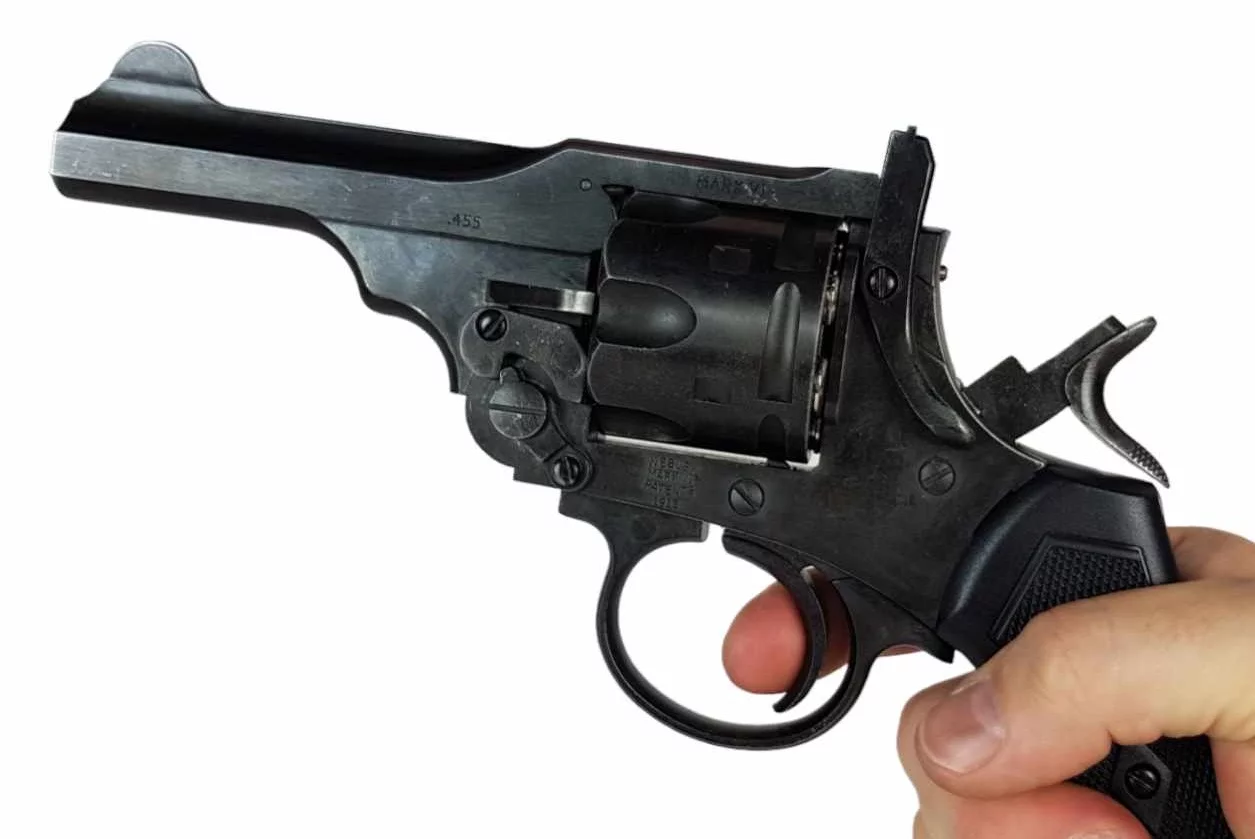 Rewolwer wiatrówka WEBLEY MKVI .455 Police kal.5,5 mm Diabolo łuski 6-strzał. lufa 4" Battlefield CO2 Ekp do17J - widok 8