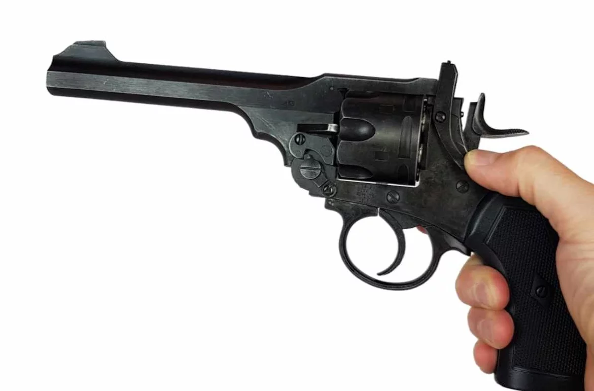 Rewolwer wiatrówka WEBLEY MKVI .455 Service kal.5,5 mm Diabolo łuski 6-strzał. lufa 6" Battlefield CO2 Ekp do17J - widok 7