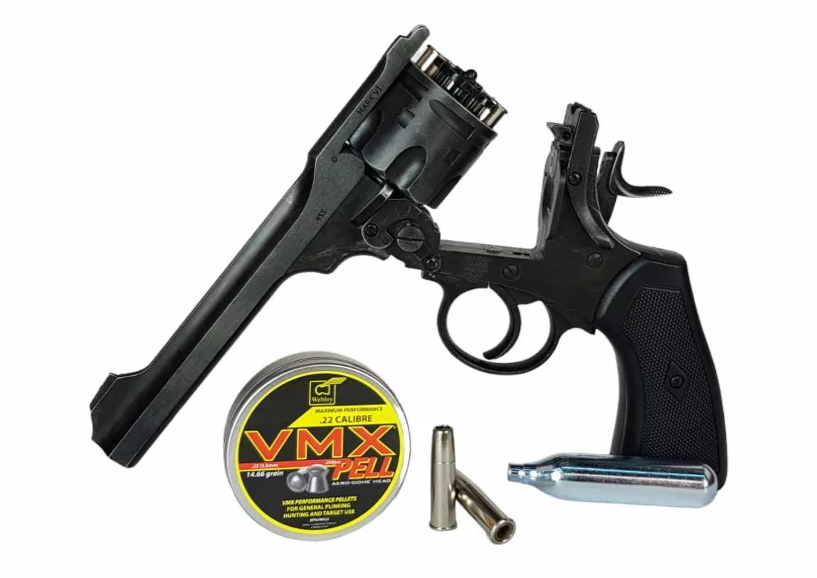 Rewolwer wiatrówka WEBLEY MKVI .455 Service kal.5,5 mm Diabolo łuski 6-strzał. lufa 6" Battlefield CO2 Ekp do17J - widok 5