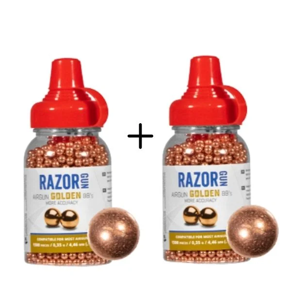 2x Śrut 4,46 mm BBs RazorGun Golden kulka stalowa 1500 szt. (451500CPBT-B)