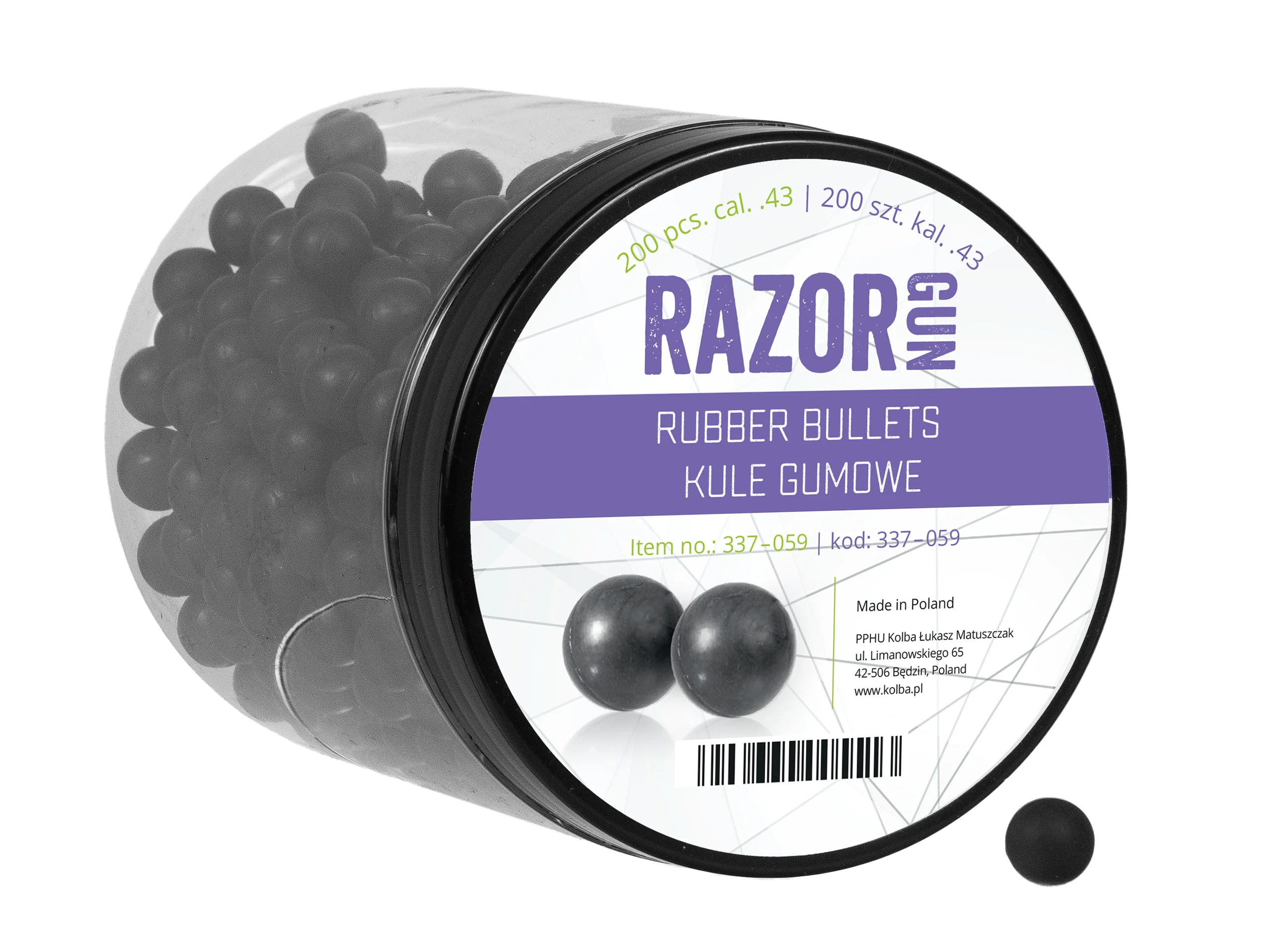 Kule gumowe RazorGun 43 kal. .43 / 200 szt. do Umarex M&P9c TPM1 PPQ (337-059)
