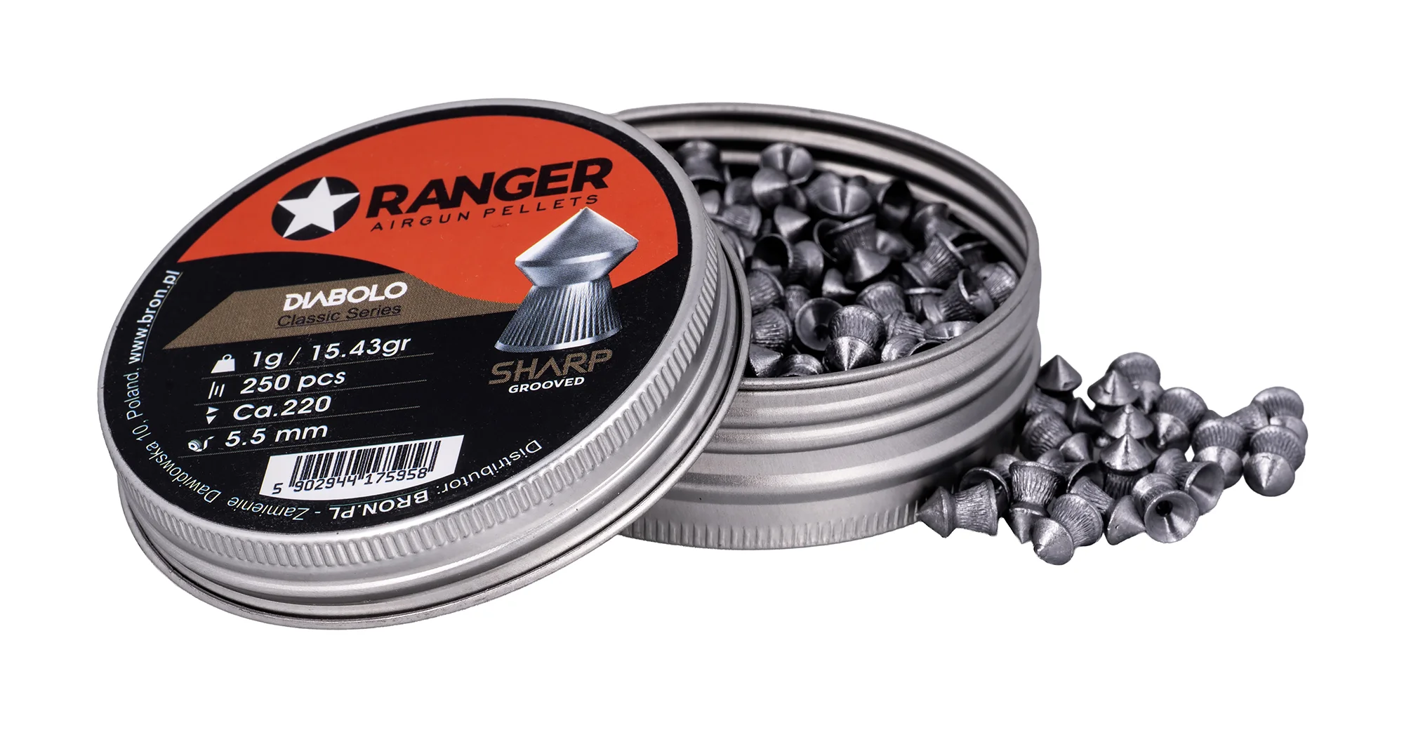 Śrut 5,5 mm Diabolo RANGER Classic Sharp Grooved szpic molet. 250 szt. 1,00 g - widok 2