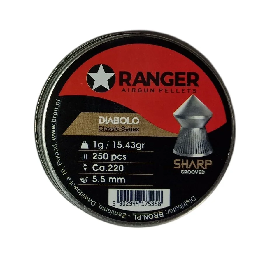 Śrut 5,5 mm Diabolo RANGER Classic Sharp Grooved szpic molet. 250 szt. 1,00 g - widok 3