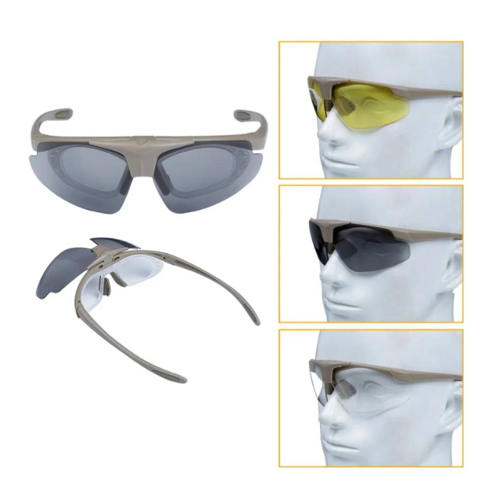 Okulary strzeleckie Wosport Tan - 3 wymienne wizjery, pasek