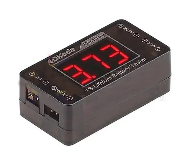 Aokoda Tester akumulatorów LiPo 1S - JST MOLEX mCPX MCX PH2.0 - uniwersalny miernik akumulatorów