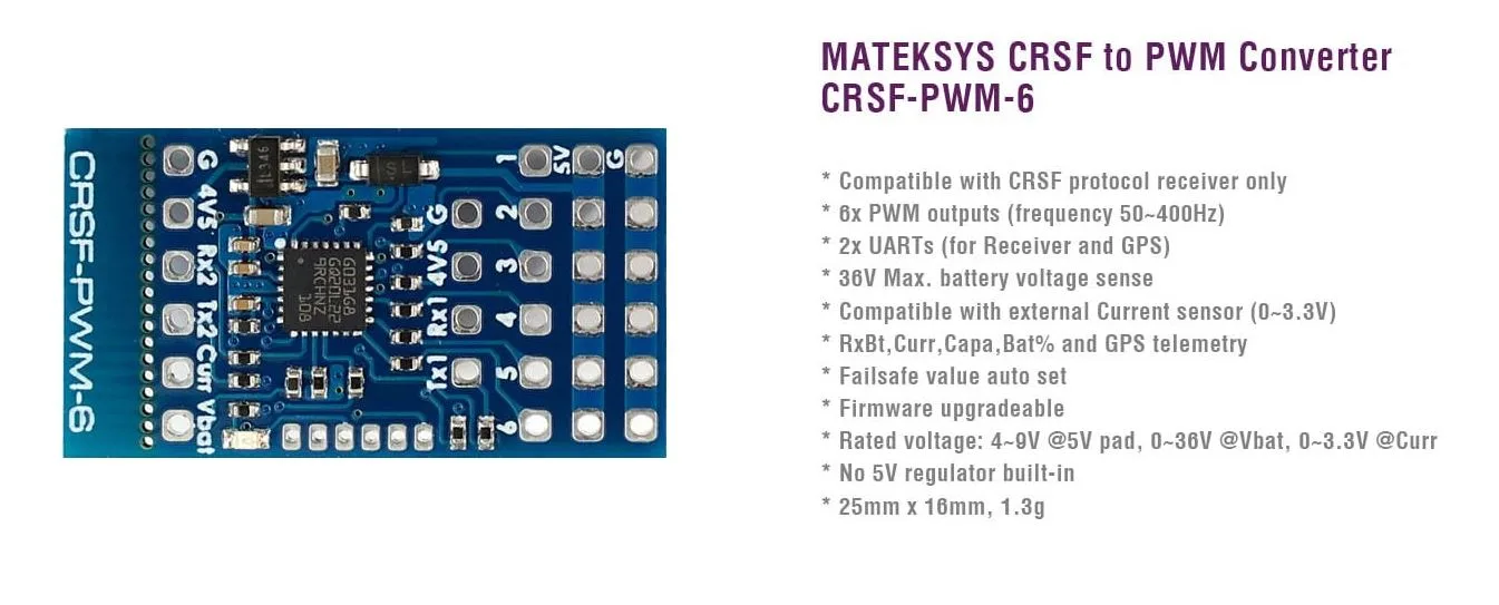 Matek CRSF to PWM 6 konwerter