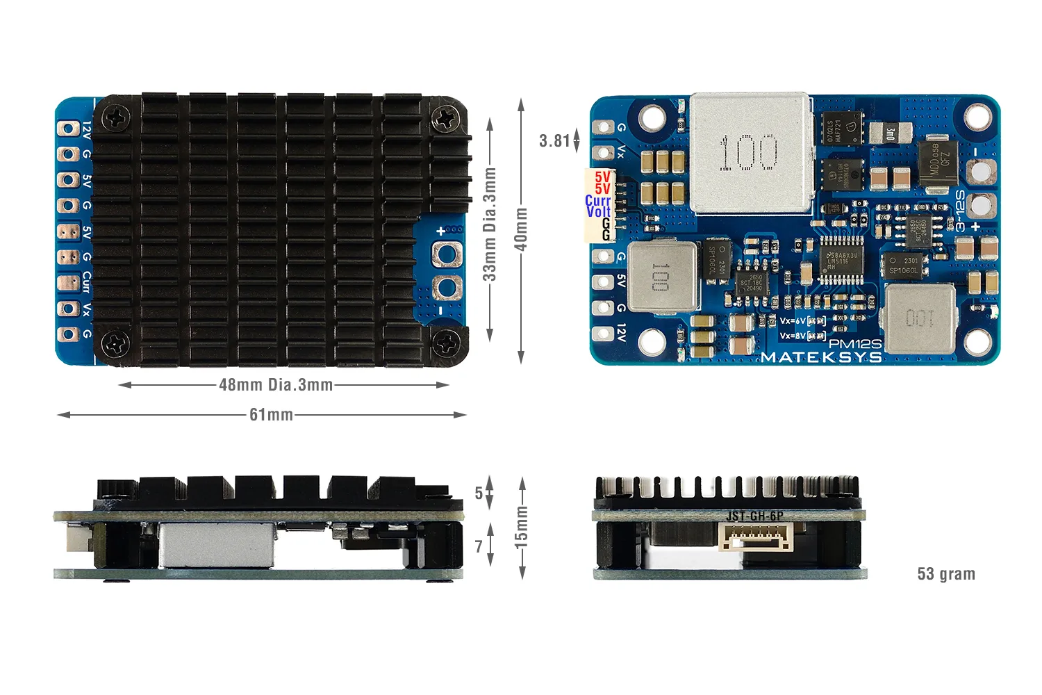 Moduł zasilania BEC przetwornica step-down Matek PM12S-3 12S 5-12V