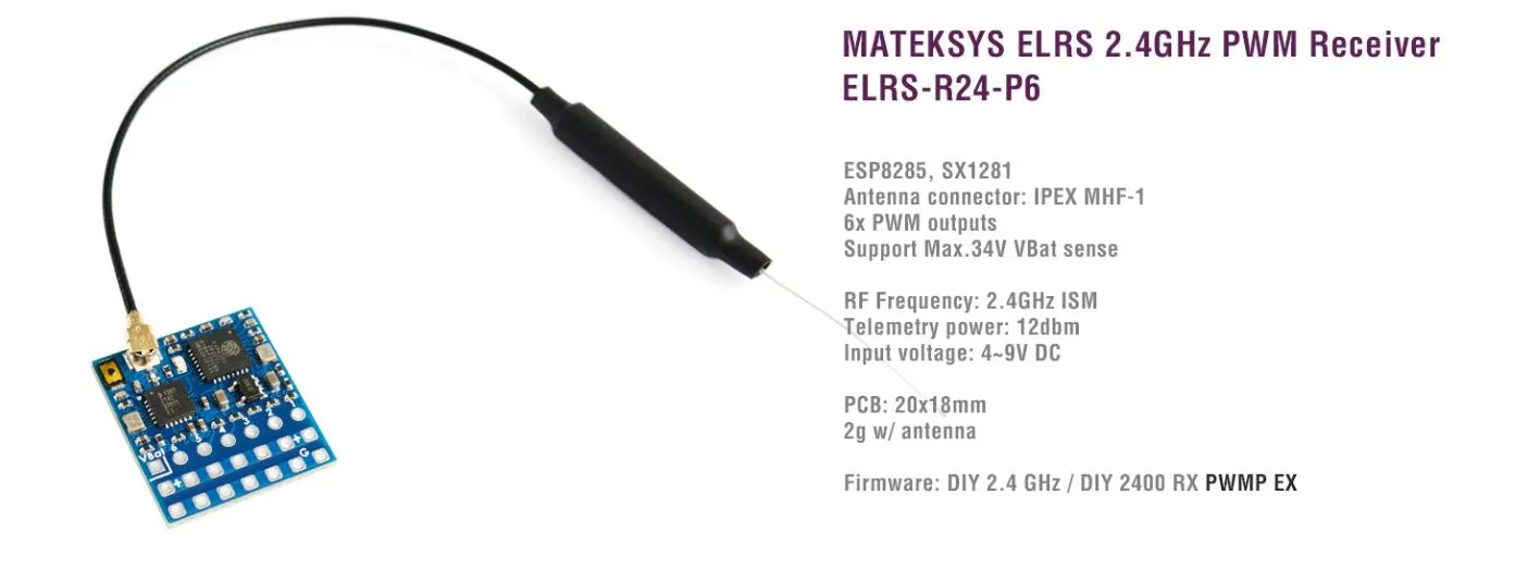 Odbiornik Matek ELRS-R24-P6 PWM 2,4GHz