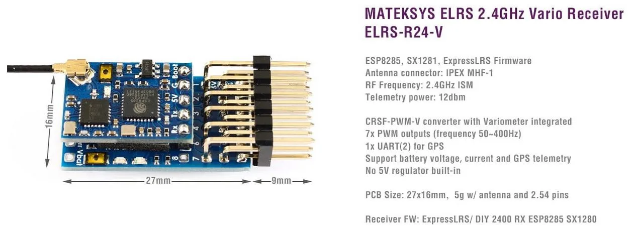Odbiornik Matek ELRS-R24-V 2,4GHz z wariometrem