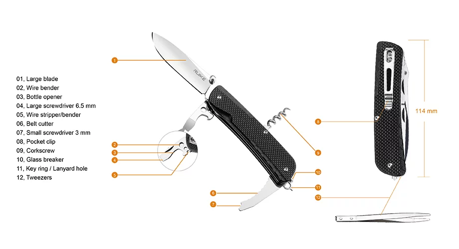 Scyzoryk Ruike LD21-B wielofunkcyjny, dł.199mm, czarny (LD21-B (black)) - widok 2