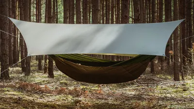 Tarp turystyczny płachta biwakowa 3m x 3,6m Lesovik HEKSA Crocodile ultra lekki oliwkowy (heksa-croc) - widok 3