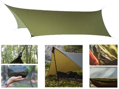Tarp turystyczny płachta biwakowa 3m x 3,6m Lesovik HEKSA Crocodile ultra lekki oliwkowy (heksa-croc) - widok 2
