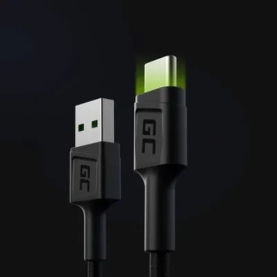 GREEN CELL KABEL KABGC06 GC RAY USB - USB-C 120CM, ZIELONY LED, SZYBKIE ŁADOWANIE ULTRA CHARGE, QC 3.0 - widok 2
