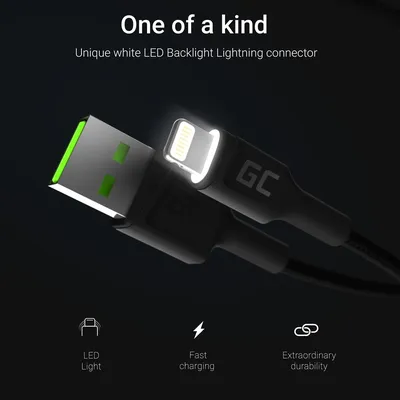 GREEN CELL KABEL KABGC12 GC RAY USB - LIGHTNING 200CM, BIAŁY LED, SZYBKIE ŁADOWANIE - widok 3