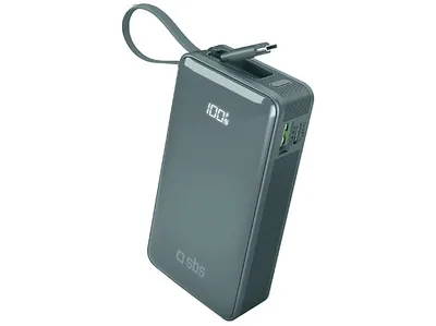 Powerbank SBS 10000mAh z wbudowanym kablem USB-C Cyjan