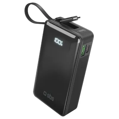 Powerbank SBS 10000mAh z wbudowanym kablem USB-C Czarny