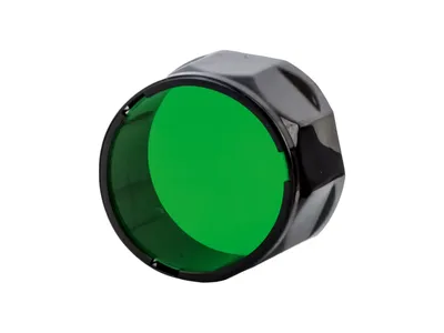 Filtr zielony Fenix AOF-S+ (AOF-S+ green) to urządzenie umożliwiające emitowanie światła w określonych kolorach - czerwonym, niebieskim lub zielonym. Zdjęcie przedstawia całość filtru, który wykorzystuje materiał
