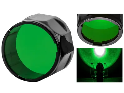 Filtr zielony Fenix AOF-S+ umożliwia emitowanie światła w kolorze zielonym, pozwala na modyfikację sygnału świetlnego i jest odporny na upadki i uszkodzenia.