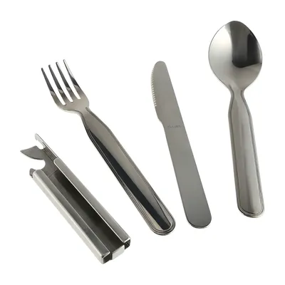 Outrest Foodkit 4w1 - Wojskowy Niezbędnik Turystyczny ze Stali Nierdzewnej z Etui (K704F)