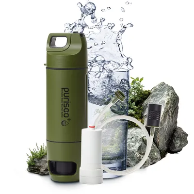 Butelka z systemem filtrującym Purisoo+ zielona z pompką, 400ml, filtr UF + ACF