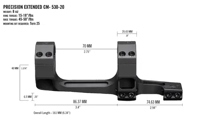 Montaż Vortex Precision Extended 30 mm 20 MOA (CM-530-20) VORTEX OPTICS - widok 3