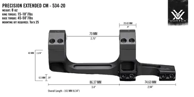 Montaż Vortex Precision Extended 34 mm 20 MOA (CM-534-20) VORTEX OPTICS - widok 3