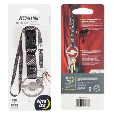 Karabinczyk ze smyczą Medallion Key Lanyard - Stalowy - Srebrny/Czarny - MKL-11-R3 - Nite Ize